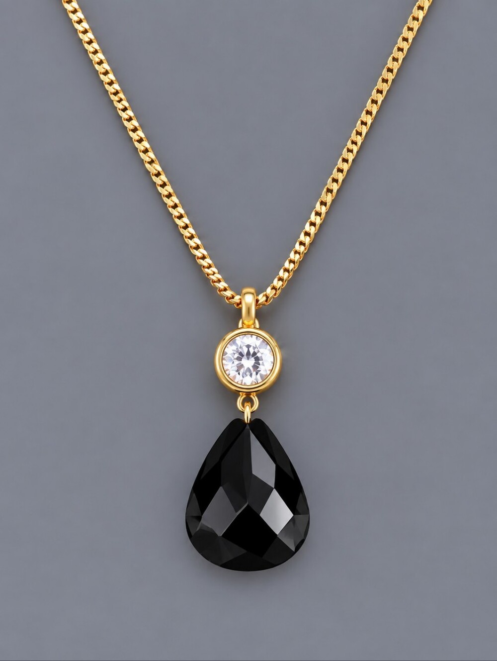 3/$30 DAINTY Black Glass Teardrop Pendant Gold Plated Chain Necklace